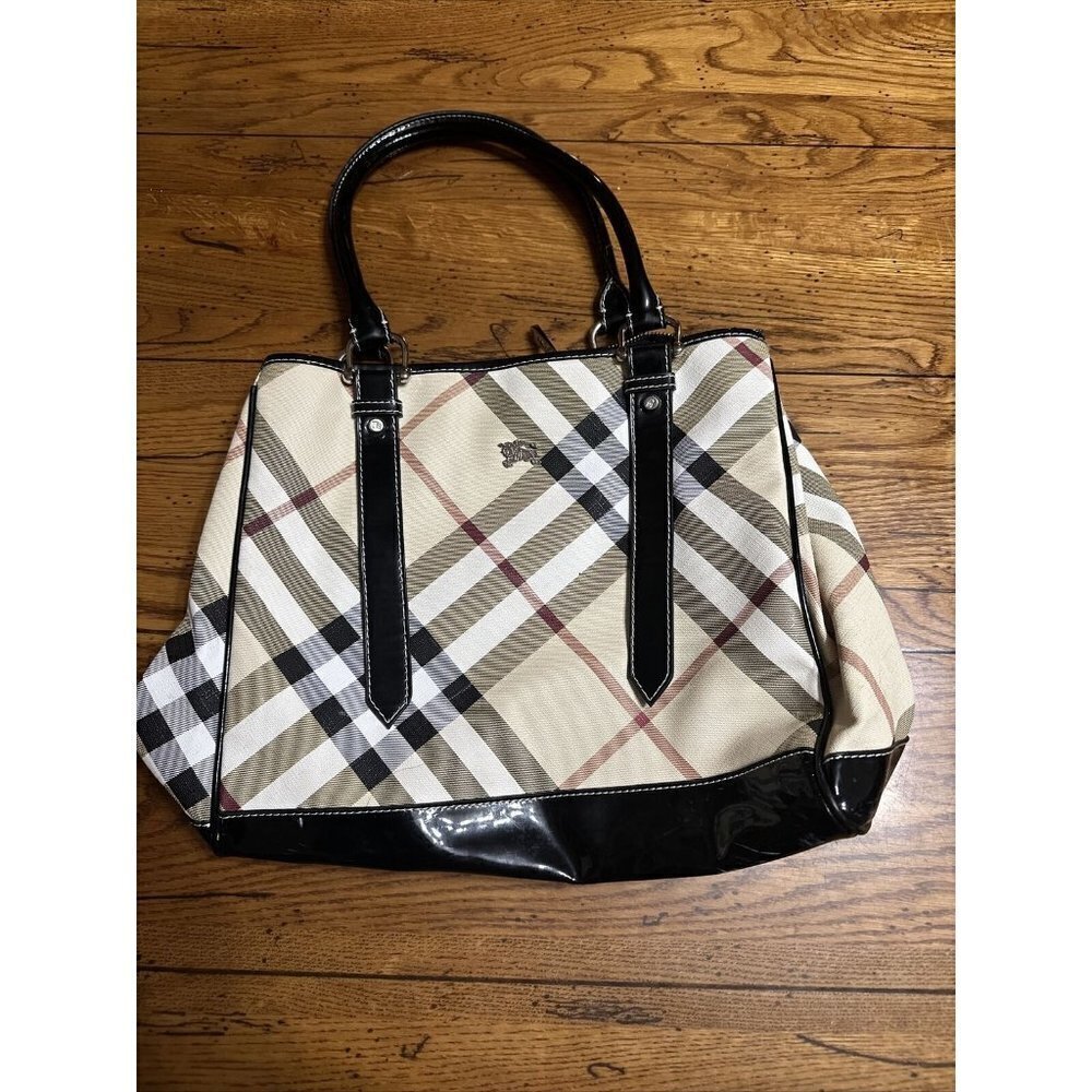 BURBERRY Nova Check Shoulder Bag Nylon Leather Beige